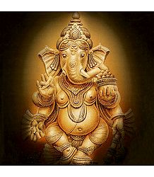 Lord Ganesha Holding His Broken Tusk and Modakam
