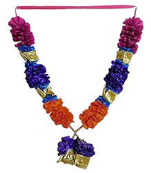 Multicolor Satin Ribbon Garland with Golden Roses