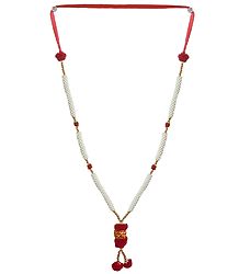 White Bead Garland with Red Woolen Balls