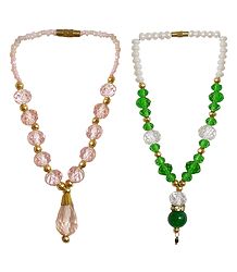 Set of 2 Pink and Green Beaded Small Garlands for Deity