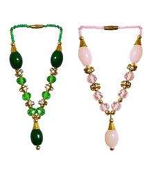 Set of 2 Pink and Green Beaded Small Garlands for Deity