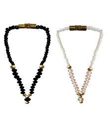 Set of 2 Black and White Beaded Small Garlands for Deity