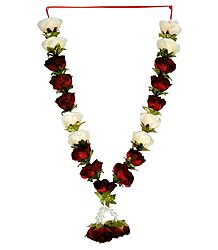 Maroon and White Cloth Rose Garland