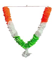 White, Saffron and Green Cloth Garland