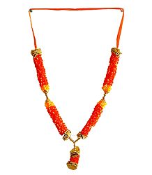 Saffron, Yellow and Golden Color Satin Ribbon Garland with Beads