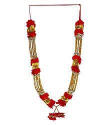 Dark Red and Golden Ribbon with Bead Garland