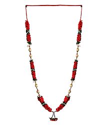 Dark Red Satin Ribbon with Golden Thread Bead Garland