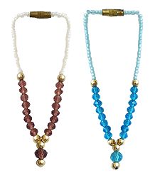 Set of 2 Brown and Blue Beaded Small Garlands for Deity