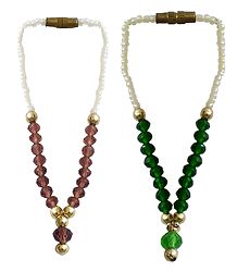 Set of 2 Brown and Green Beaded Small Garlands for Deity