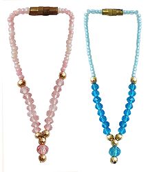 Set of 2 Blue and Pink Beaded Small Garlands for Deity