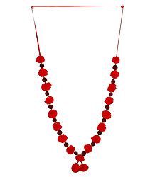 Red Woolen Ball with Rudraksha Beads Garland