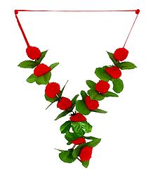 Red Woolen Balls with Green Cloth Leaves Garland