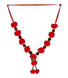 Red Woolen Ball with Rudraksha Beads Garland