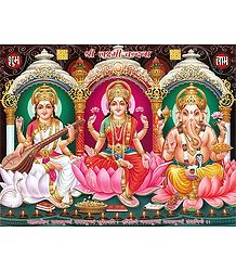 Lakshmi, Saraswati and Ganesha