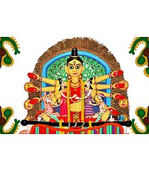 Durga in Kalighat Pata Style - Photo Print