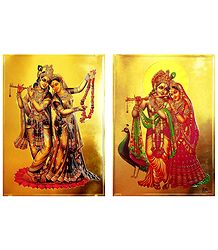 Radha Krishna - Set of 2 Golden Metallic Paper Poster