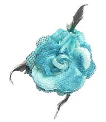 Light Blue Rose Hair Clip with Feather (can be used as Hair Band and Brooch also)