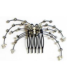 Grey and White Crystal Studded Butterfly Hair Comb