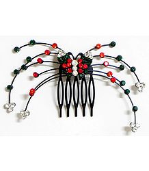 Red, Green and White Crystal Studded Butterfly Hair Comb