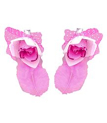 Set of 2 Pink Flower Hair Clip with Feather