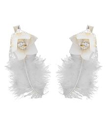 Set of 2 White Flower Hair Clip with Feather