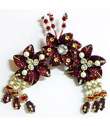 Maroon Flower Head Piece with Beads and Stone