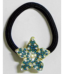 Faux Zirconia Studded Metal Flower on Elastic Hair Band for Ponytail Holder