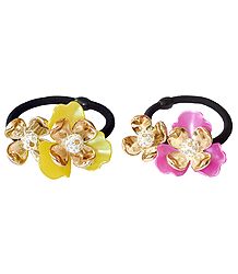 Set of 2 Acrylic Flowers on Elastic Hair Band for Ponytail Holder
