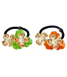 Set of 2 Acrylic Flowers on Elastic Hair Band for Ponytail Holder