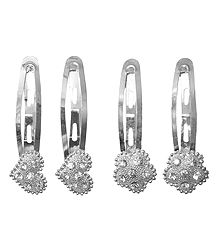 2 Pairs of White Stone Studded Hair Clips