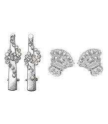 2 Pairs of White Stone Studded Hair Clips