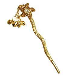 Stone Studded Flower Shaped Metal Pin for Hair Bun