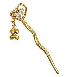 Stone Studded Heart Shaped Shaped Metal Pin for Hair Bun