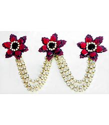 Maroon and White Stone Studded Metal Jewelry for Hair