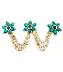 Cyan Green and White Stone Studded Metal Jewelry for Hair