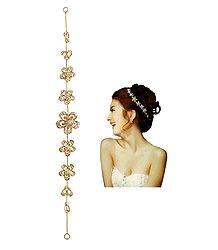 White Stone Studded Metal Flower Head Piece