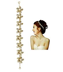 White Stone Studded Metal Flower Head Piece