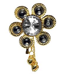 Black Bead with White Stone Golden Color Metal Flower Shaped Hair Pin