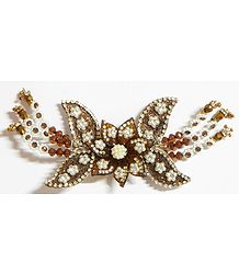 White Stone Studded Brown Acrylic Flower Head Piece with Beads 