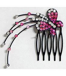 Magenta and White Crystal Studded Butterfly Hair Comb
