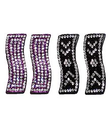 2 Pairs Tik Tak Stone Studded Black and Purple Acrylic Hair Clip