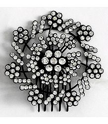 White Crystal Studded Round Hair Comb