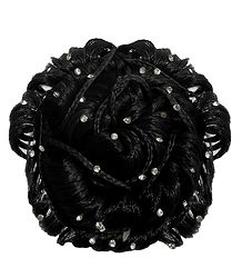 White Stone Studded Black Hair Bun