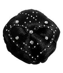 White Stone Studded Designer Black Hair Bun