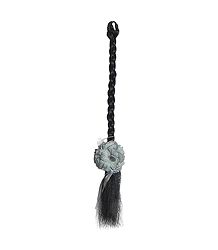 Artificial Braided Black Hair with Detachable Grey Cloth Flower Hair Clutcher