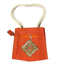 Saffron Appliqued Bag with Two Open Pockets and Two Zipped Pockets