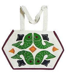 Fish Applique on Shoulder Bag with Two Zipped Pocket