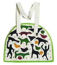 Folk Art Applique on Shoulder Bag with Two Zipped Pocket