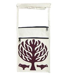 Brown Tree Applique on Shoulder Bag with Two Zipped Pocket