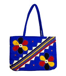 Flower Applique on Shoulder Bag with Two Zipped Pocket